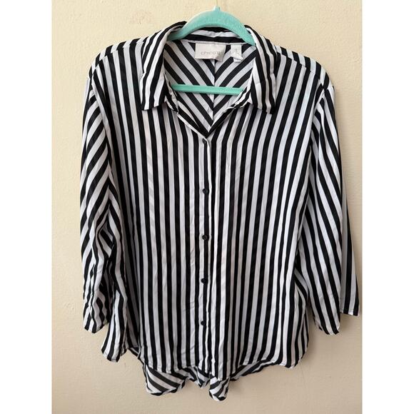 Chico's Black & White Stripe Shirt Size 3 - Picture 1 of 9